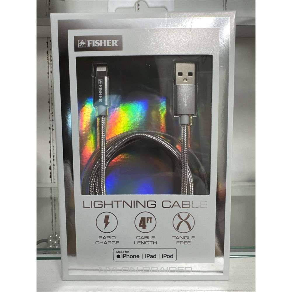 Brand New MFi-Certified Fisher Apple Lightning Cable 4 Ft BRADED Silver Gray 🔥